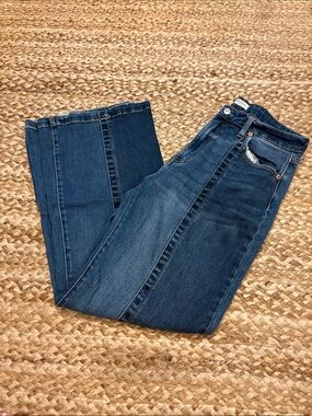 Women's Two-Tone Dark Blue Wide-Leg Jeans